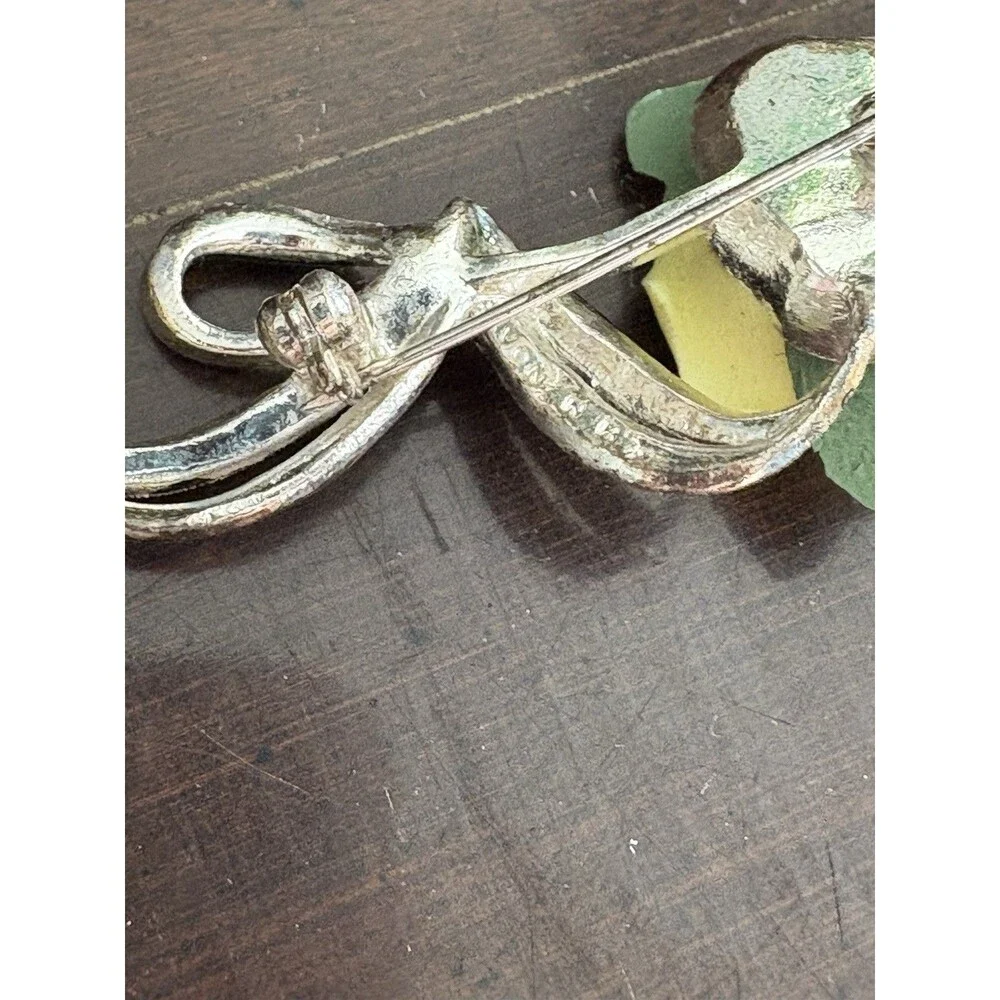 Vintage AVON Porcelain Sweet Yellow Rose Silver Tone & Rhinestone Brooch Pin - Picture 8 of 9